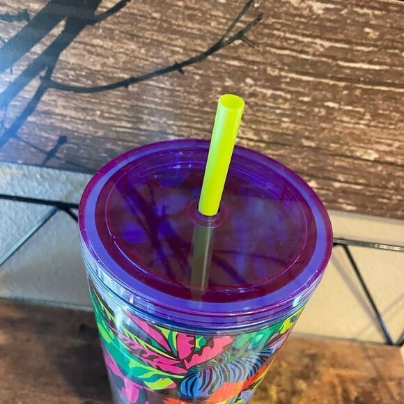 Starbucks Floral Leaves Purple Neon Green Spotted 24 Ounce Tumbler - Picture 6 of 9